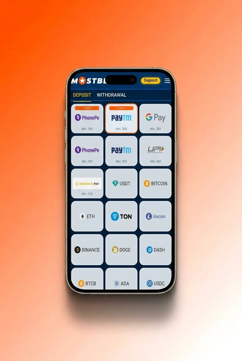 Step-by-step guide on how to deposit money at Mostbet India using UPI, PhonePe, Google Pay or Paytm in INR