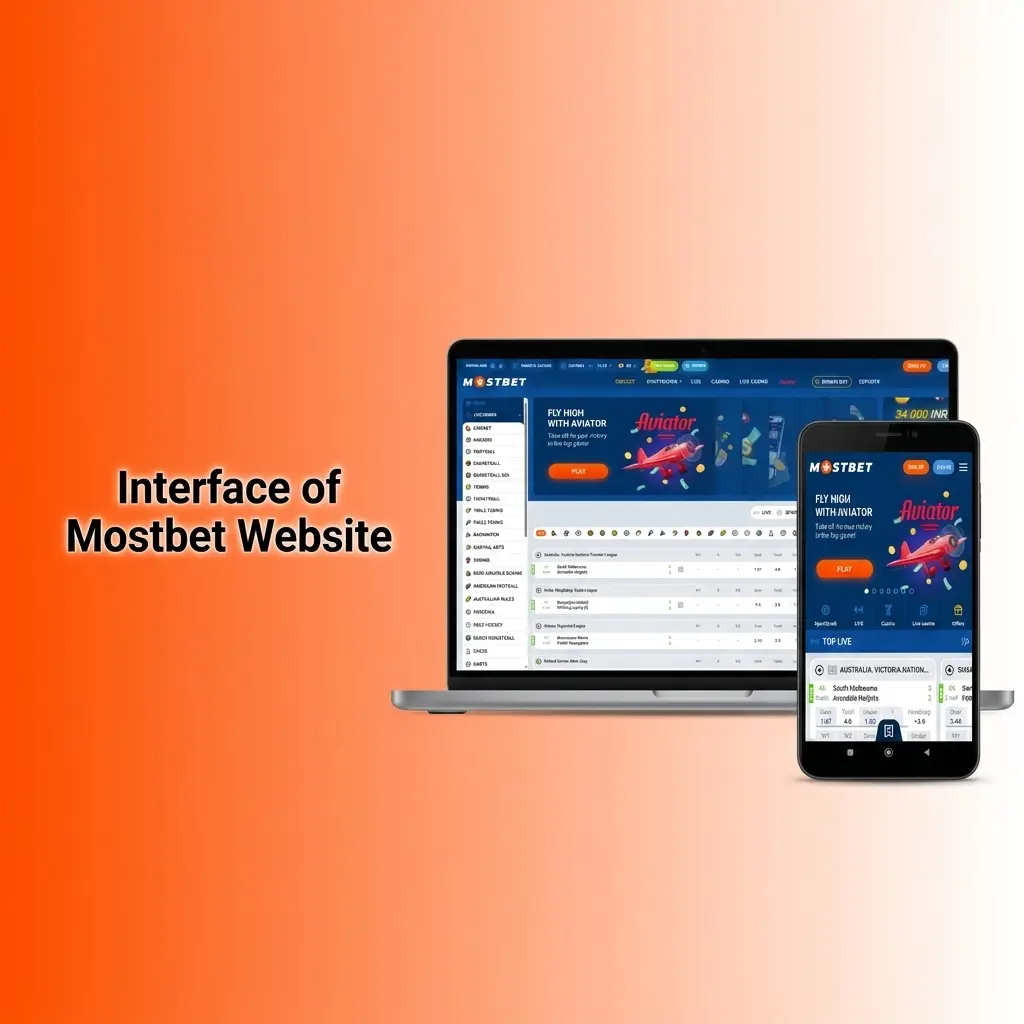 Mostbet website interface showing top navigation bar with Sports, Live Betting, Casino, eSports tabs and dark theme toggle