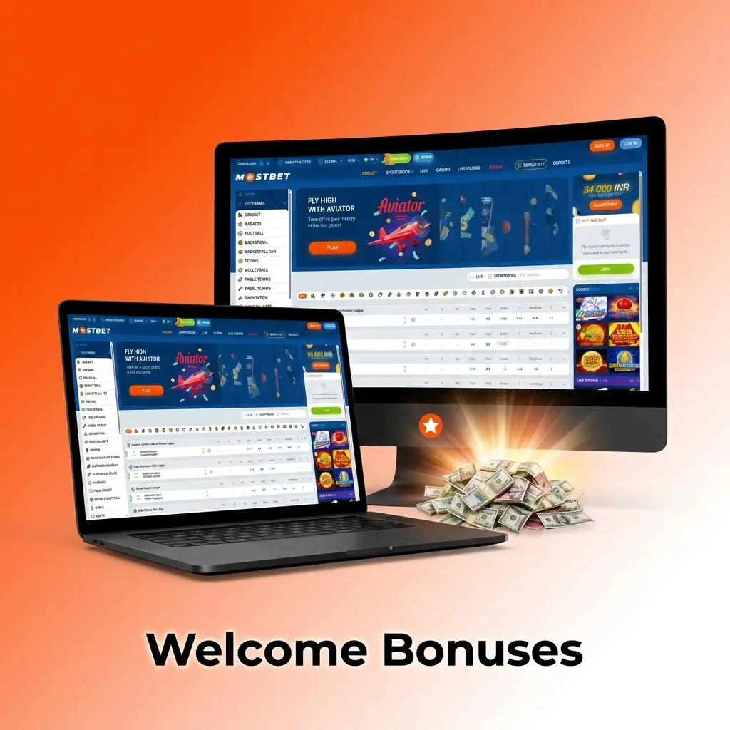 Mostbet India welcome bonuses table showing 125% up to 25,000 INR for casino and sports new players