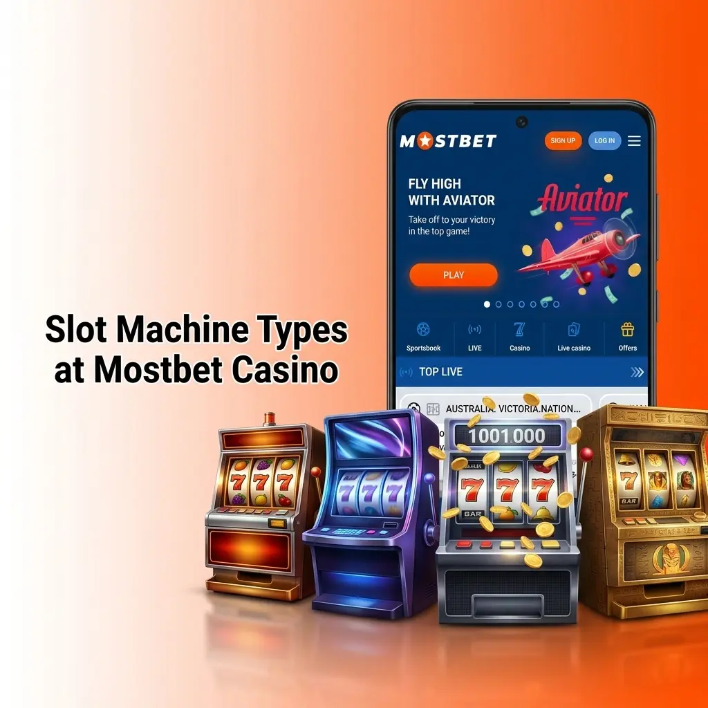 Mostbet Casino slot machine types including classic, video, jackpot, and Megaways slots with 3000+ titles