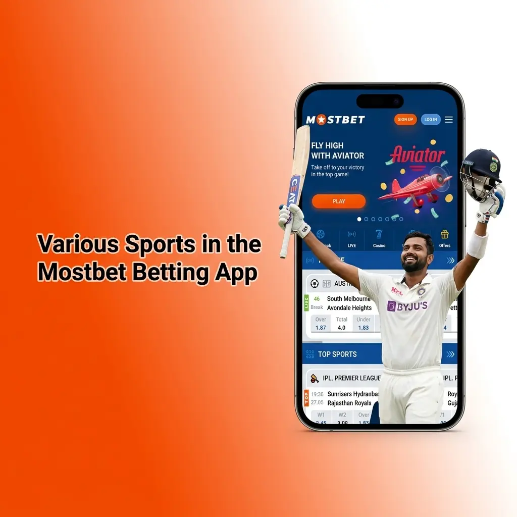 Mostbet app sports betting options including cricket, football, kabaddi, tennis, basketball, and eSports disciplines