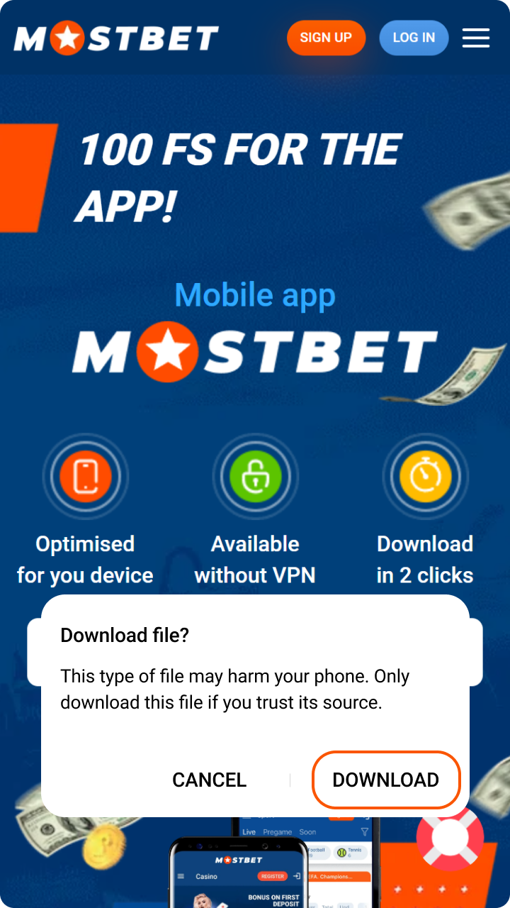 Save the official Mostbet App APK file to your Android phone.