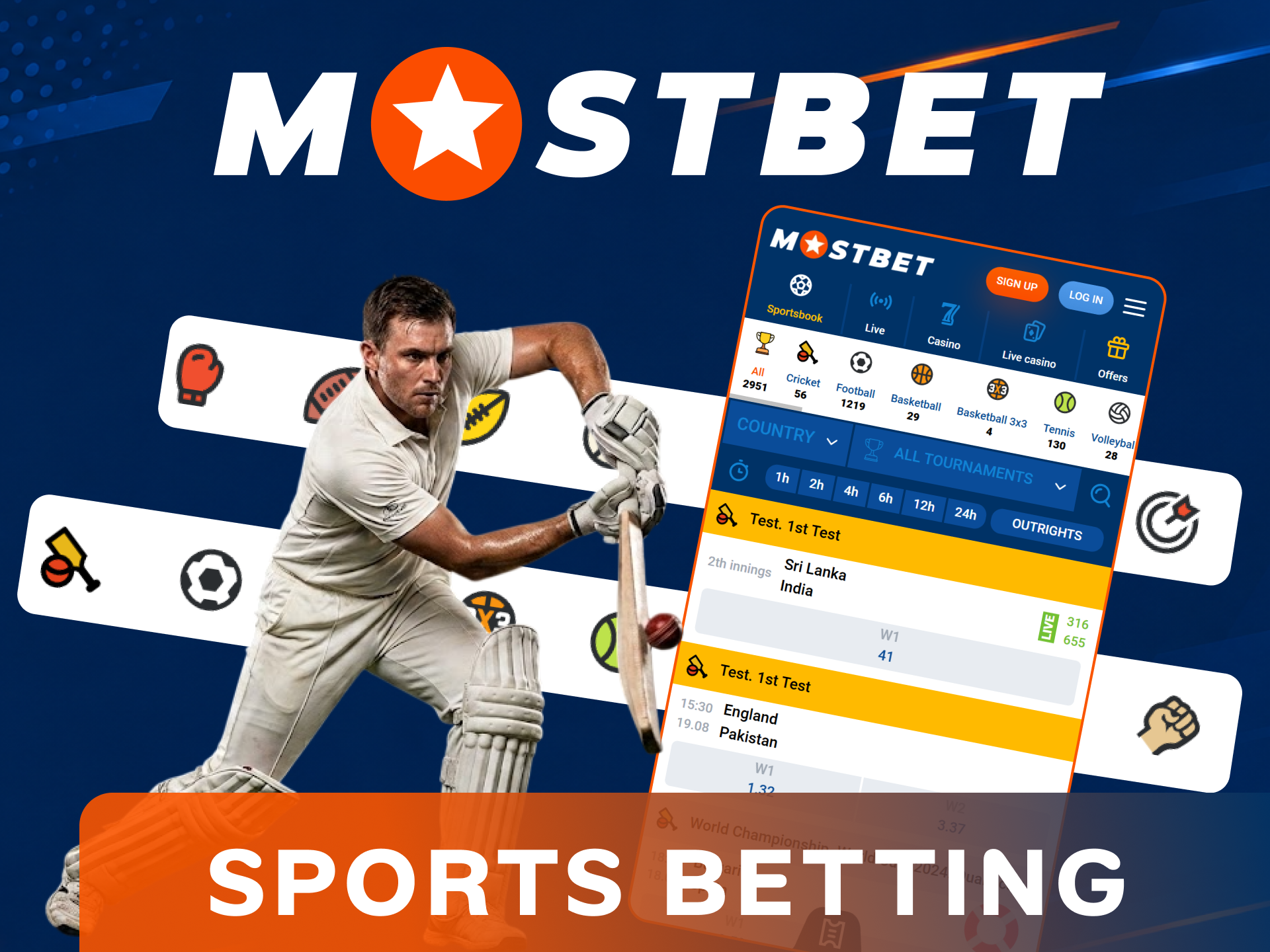 Place sports bets on cricket and football using the Mostbet App.