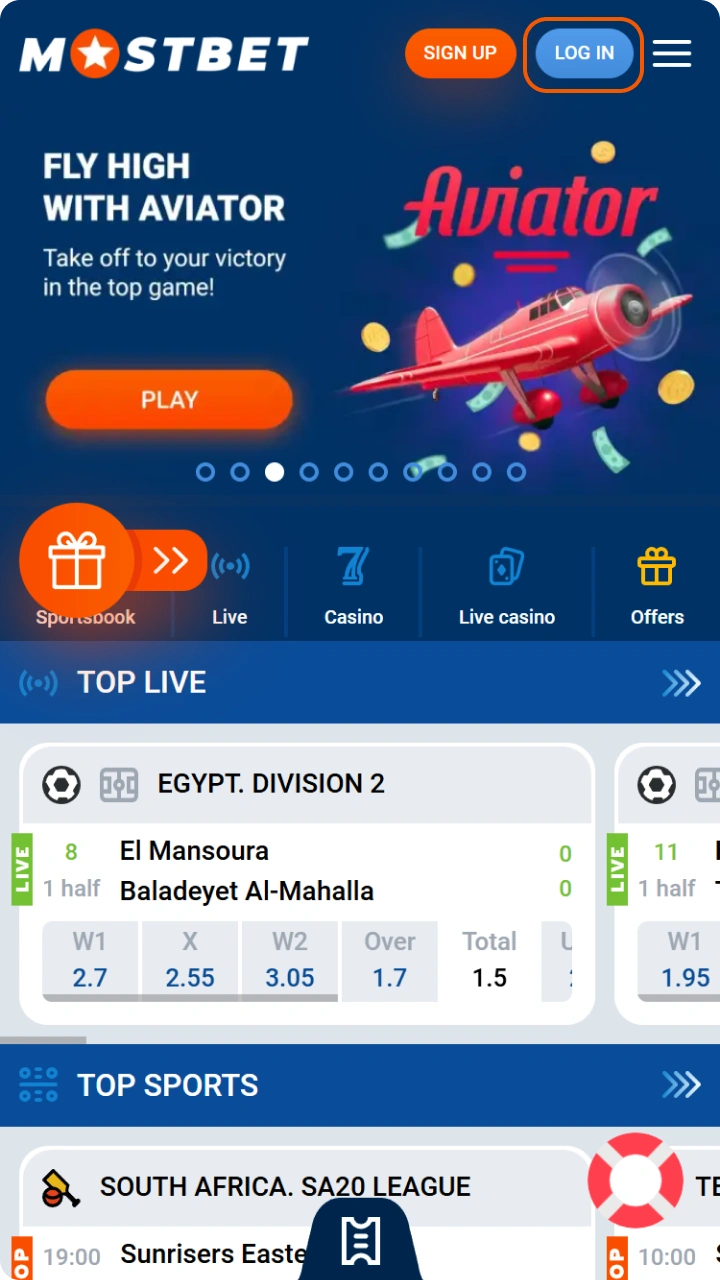 Follow this step to complete your Mostbet login on the website or app.