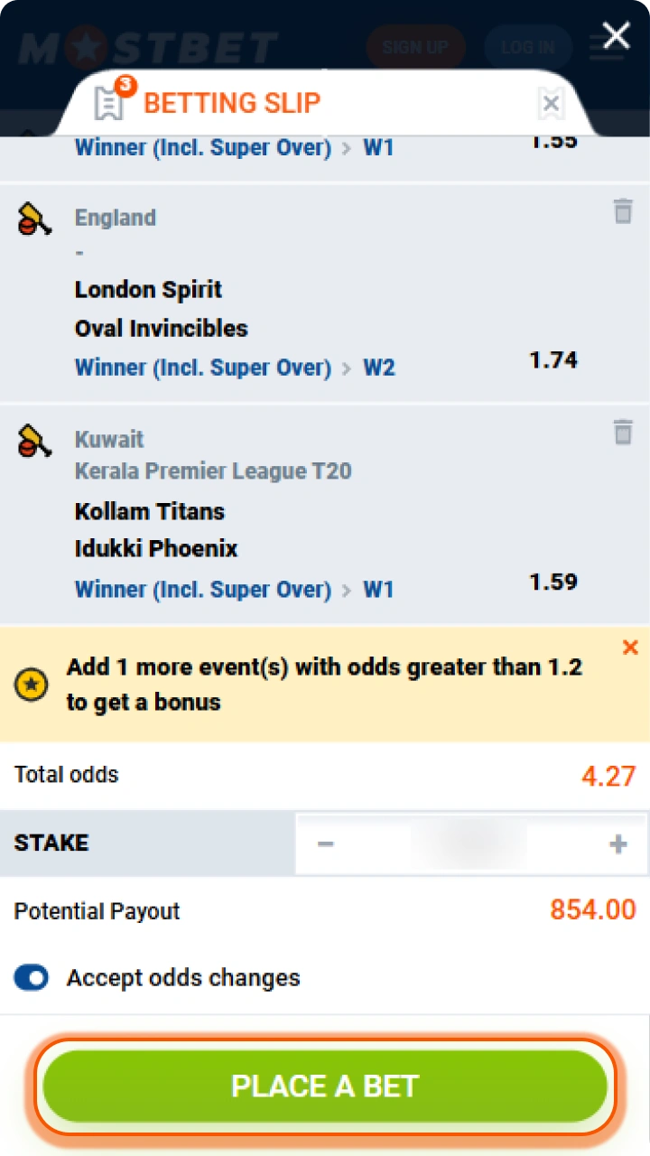 Confirm your sports bet on Mostbet and track your live results.