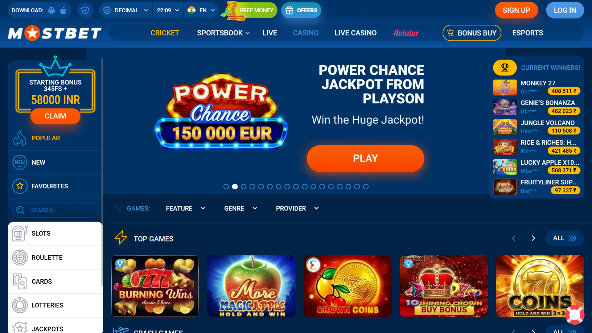 Explore the Mostbet online casino lobby to play top games.