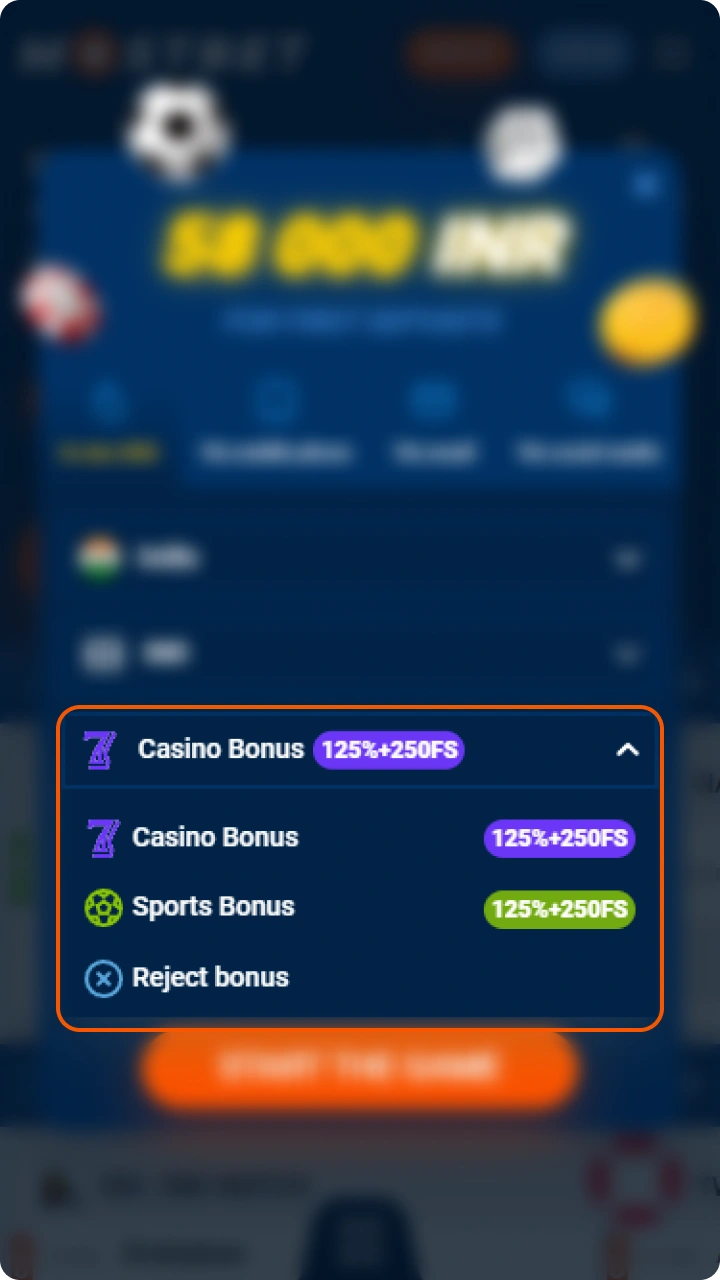 Choose your preferred bonus during the Mostbet registration phase.