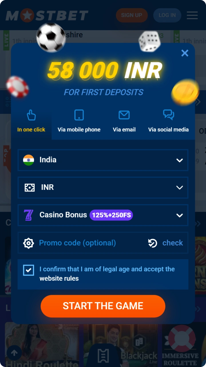 Create your account to start the bonus activation process at Mostbet.
