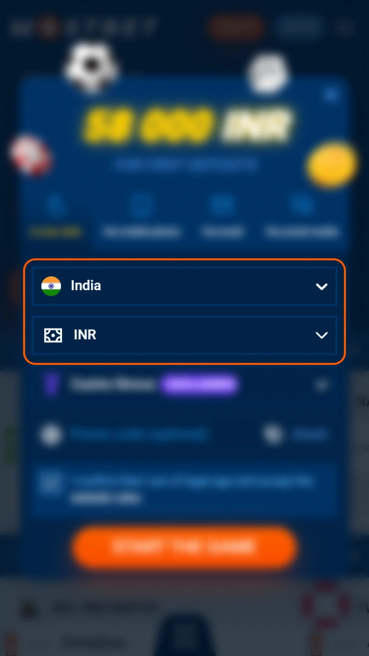 Adjust your region settings during app registration on Mostbet.